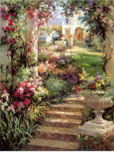 free shipping Mediterranean sea impression flower road oil painting canvas painting prints on canvas wall art decoration picture